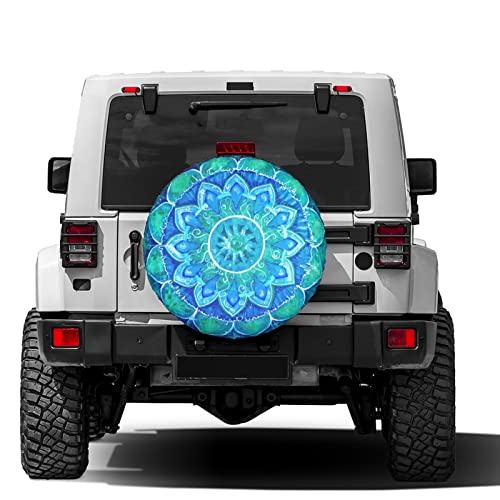 Image of Abstract Blue Mandala of Vishuddha Chakra Spare Tire Cover Dust-Proof Wheel Tire Cover Fit Trailer, RV, SUV and Many Vehicle 14 Inch