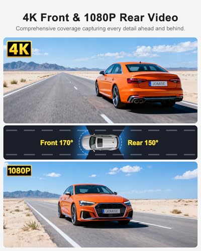 Image of Dash Cam Front and Rear, 4K FHD Dual Dash Camera for Cars Built-in 5G WiFi GPS, 64GB Card Included, Car Camera with 3 inch IPS Touch Screen, UHD 2160P Night Vision, WDR, 24H Parking Monitor, App Control