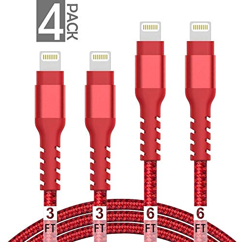AHGEIIY Lightning Cable,Certified Charger Cable for iPhone,4Pack [3.3FT 6.6FT] Nylon Braided USB Lightning Cable for iPhone X,8 Plus,8,7 Plus,7,6 Plus,6,6S Plus,6s,5,iPad and More(red)