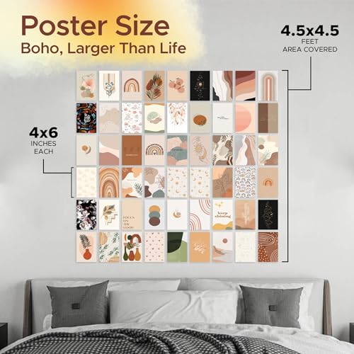 Image of CodersParadise Boho Wall Collage Kit - 54 Premium 4x6 Inch Peach Beige Aesthetic Posters| Bohemian-Inspired Wall Art Prints for Bedroom, Office & Living Space Decor| Cardstock Photo Cards + Glue Dots