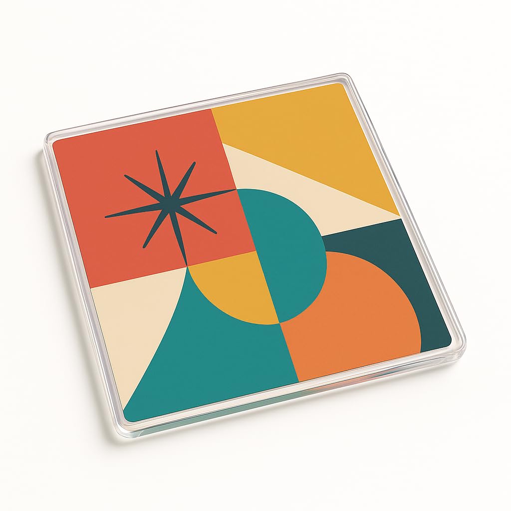 The Plum Penguin Atomic Elegance Mid-Century Modern Acrylic Coaster Gift - Retro Geometric Design With For Stylish Home Decor