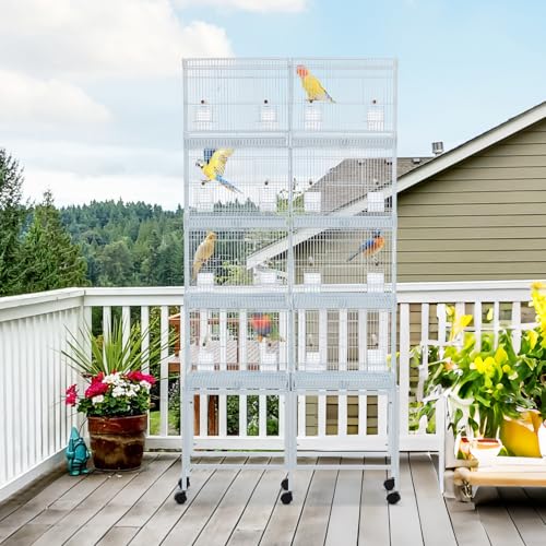 Image of Extra Large Bird Cage Metal Parrot Cage for Mid-Sized Parrots Cockatiels Conures Parakeets Lovebirds Budgie Finch, White