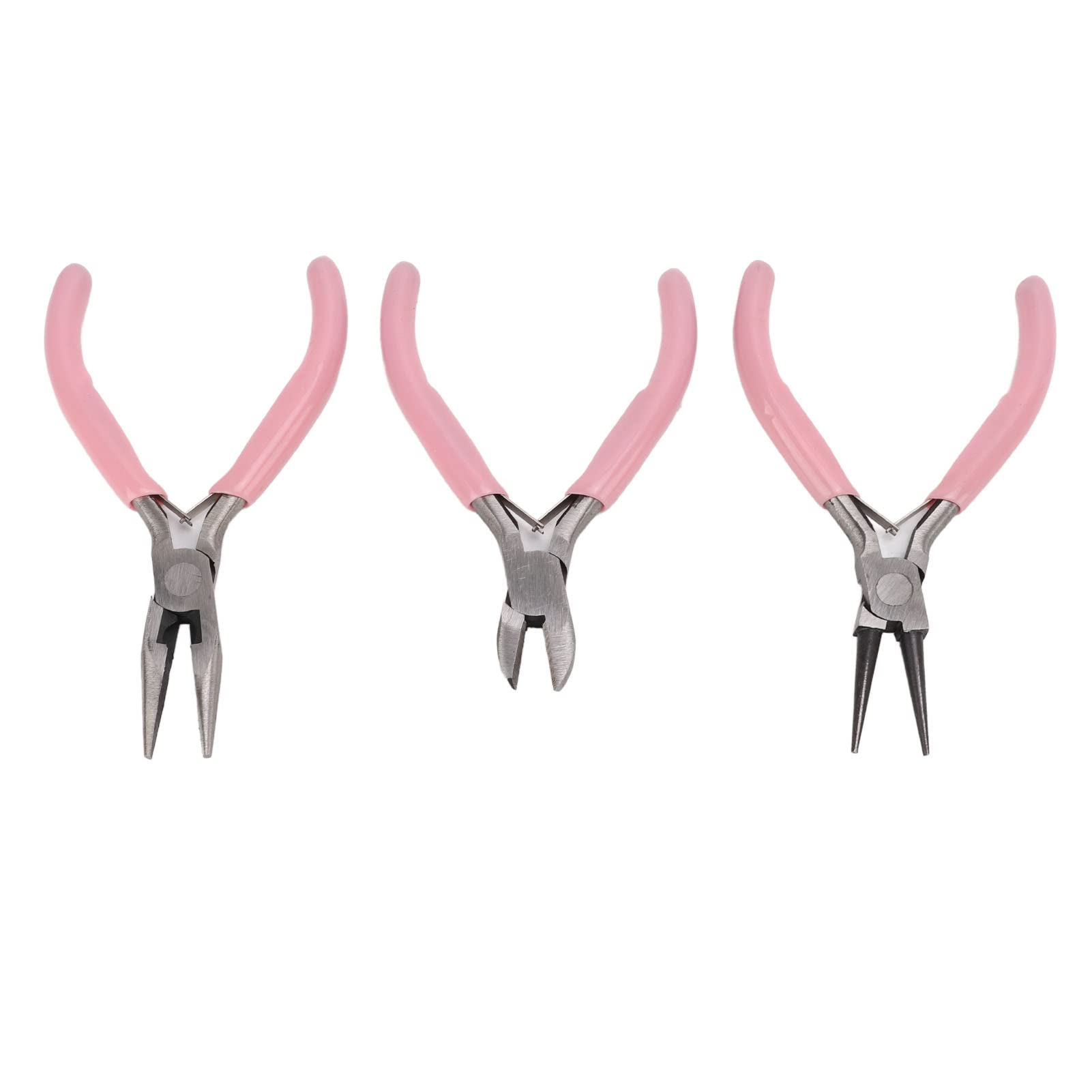 Jewelry Pliers Set, Carbon Steel Sturdy Durable Pliers Set 3Pcs Pink Jewelry Round Needle Diagonal Nose Tool for Crafts DIY