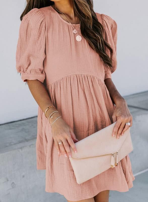 Miniatura 3 de Dokotoo - Vestidos cortos de verano para mujer con cuello redondo, mangas abullonadas, estilo babydoll, elegantes, cintura imperial, con vuelo