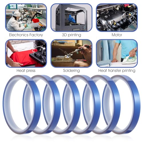 Image of 6 Rolls Blue Heat Sublimation Tape High Temperature Resistant No Residue Heat Transfer Tape for Sublimation Press Vinyl Fixing of Electronic Parts During Processing (10mm x16m)