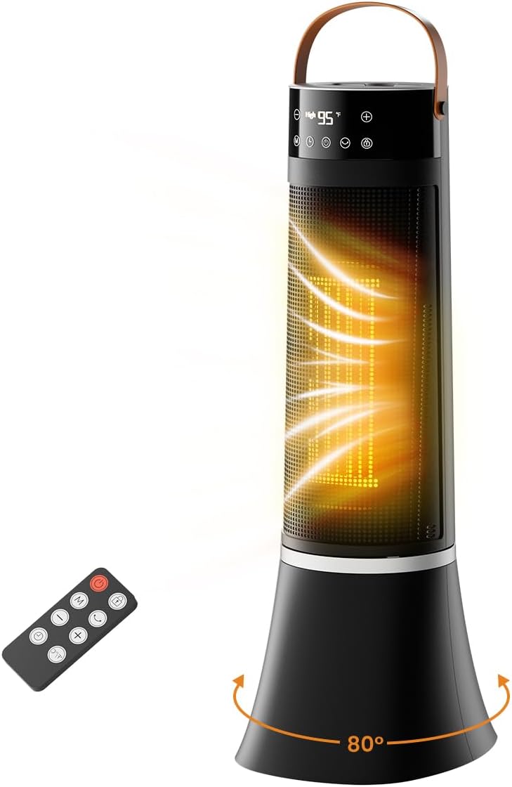 Space Heaters for indoor use large room, 24" 12ft/s Electric Heater with Remote, 1500W Electric Heaters with 75°Oscillation, 1-12H Timer, PTC Electric Heater for Large Room, Bedroom Home Office Extra Large