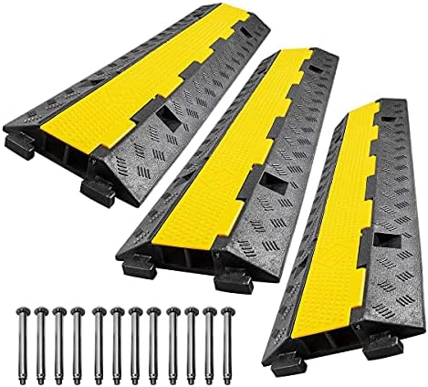 Scinotec Rubber Cable Protector Ramps 3 Pack of 2 Channel Traffic Speed Bump with Bolt Spike 16000lbs Load Capacity Driveway Ramp for Asphalt Concrete Gravel Roads