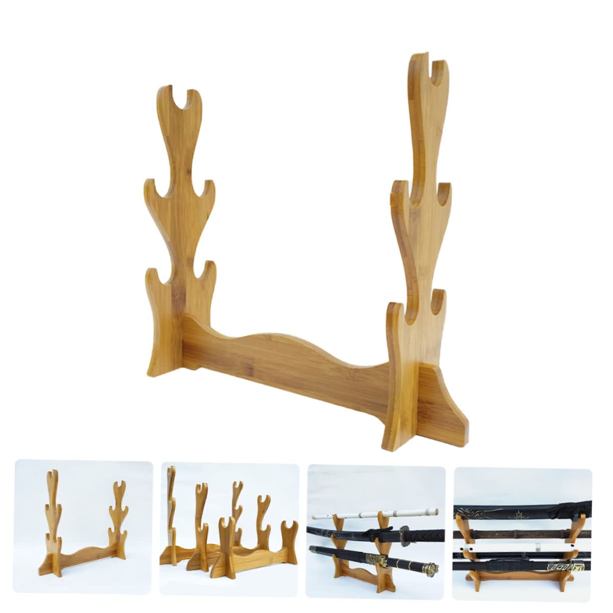 Hemoton Swords Display Stand Desktop Flute Swords Holder Wall Hangers for Toy Bamboo Storage Holder for Collectibles