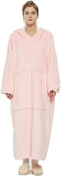 Wearable Blanket Sweatshirt Hoodie Warm and Cozy Blanket Hoodie TV Wrap Blanket Loungewear Long Sleeves Pocket Color Pink, Size One Size
