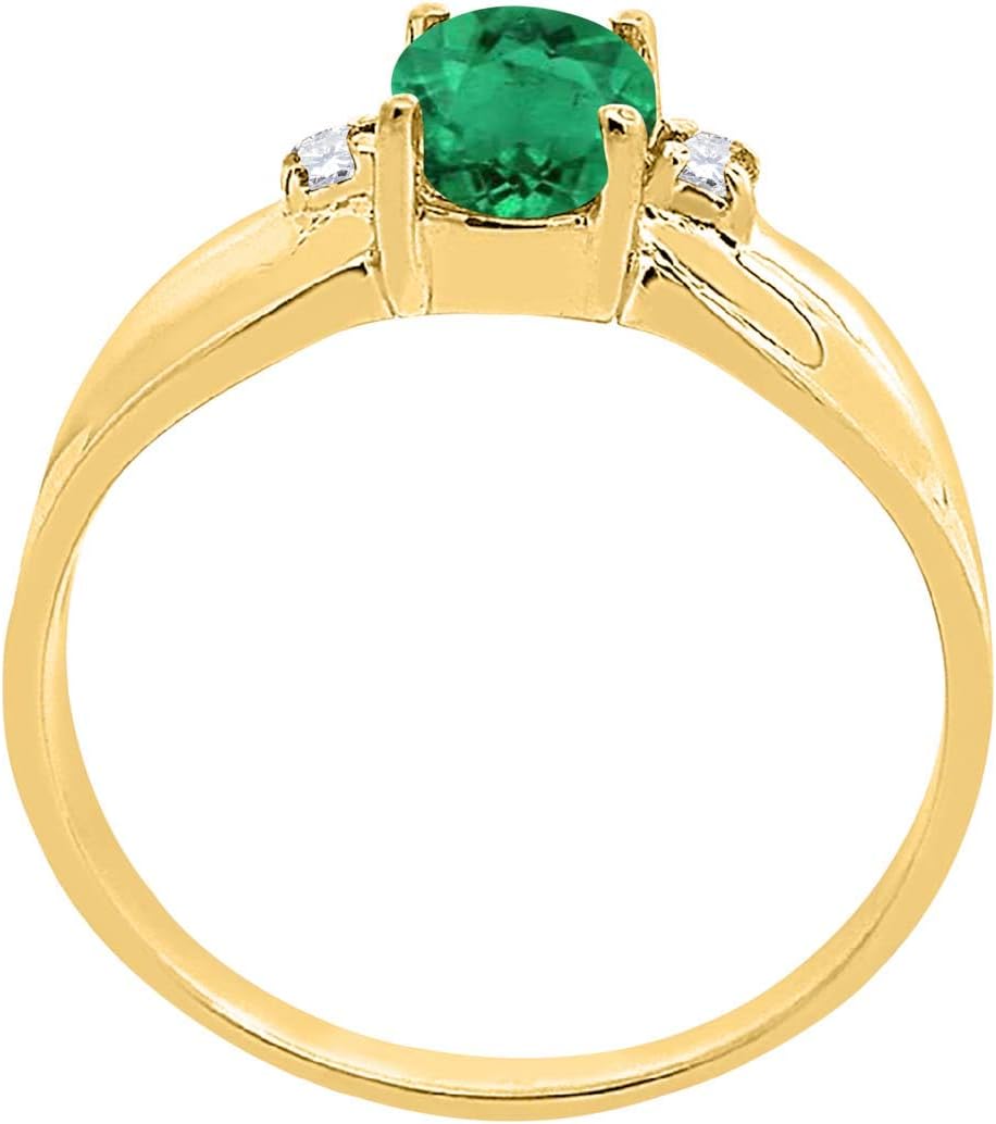 MauliJewels Rings for Women, 0.90 Carat Oval Emerald and Diamond Ring, Prong Setting in 10K Yellow Gold, Promise & Engagement Ring