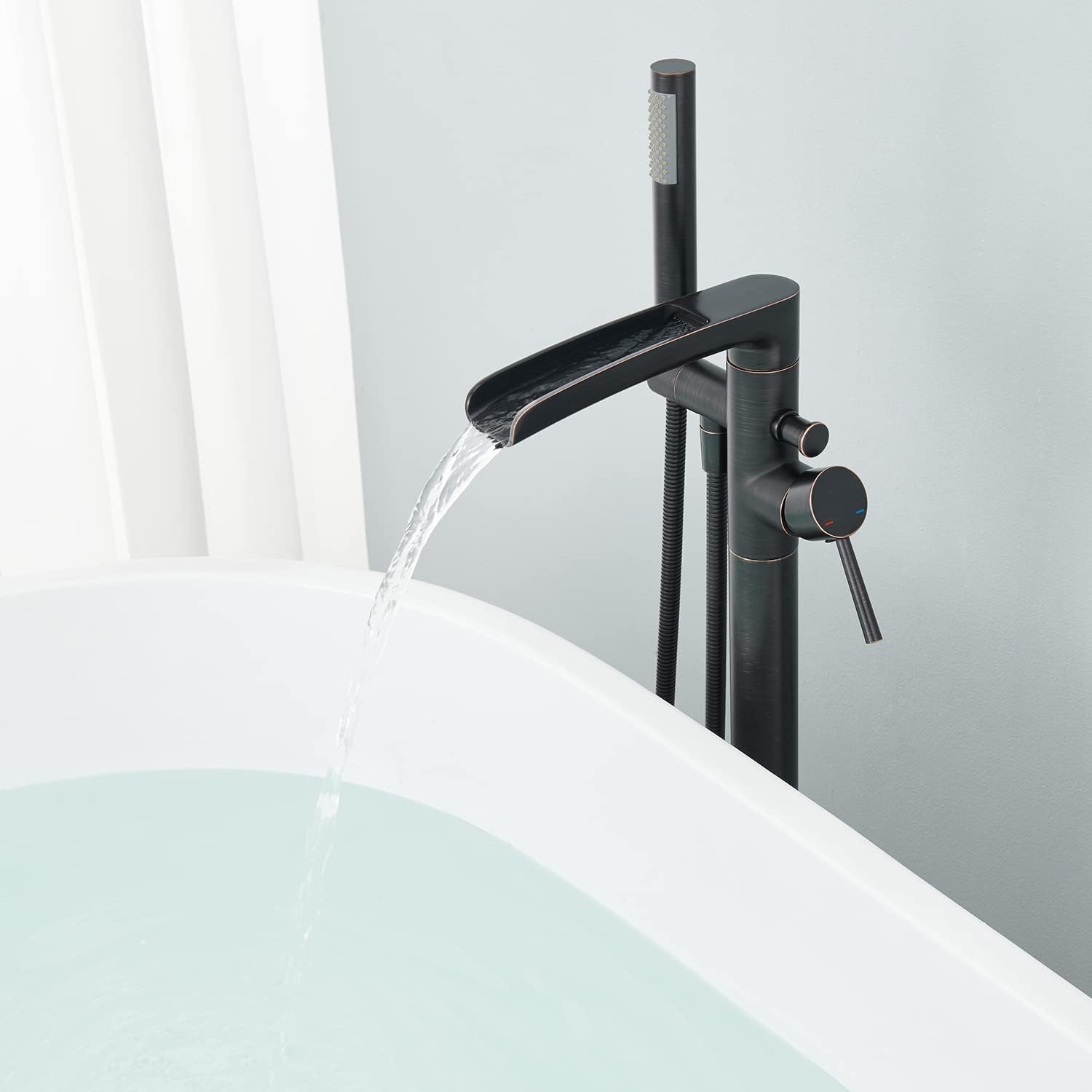 Oil Rubbed Bronze Freestanding Tub Filler with Hand Shower