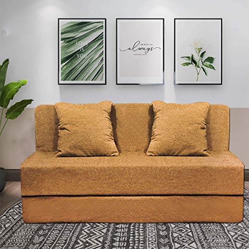 Image of Aart Store (3x6) One Seater Space Saving Foldable Sofa /Bed with Removable Washable Fabric Cover (Golden)