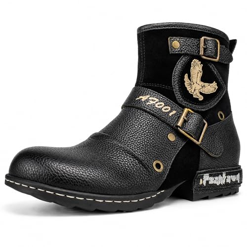 Image of Motorcycle Boots Men Fashion Leather Ankle Chukka Boots Casual Riding Lace up Shoes AF001-3