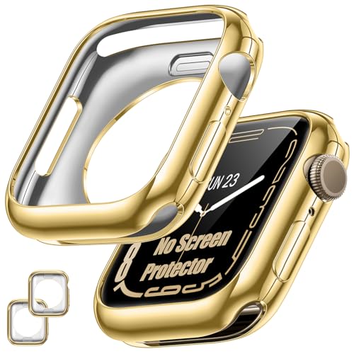 [2 Pack] Goton Bumper Case for Apple Watch 41mm, [No Screen Protector] Slim Soft TPU Shockproof Case Cover Bumper Protector Accessories for 41mm Apple Watch Series 9/8/7, 41mm Gold+Gold