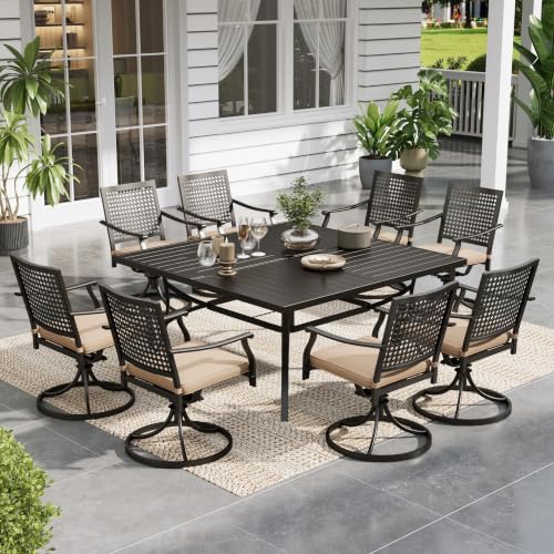 Image of Sophia & William Outdoor Dining Set for 8, Square Metal Table & Swivel Chairs