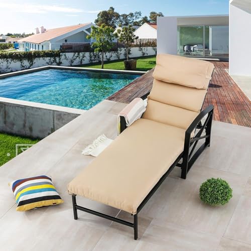 Image of LOKATSE Home Outdoor Adjustable Chaise Patio Steel Furniture Metal Lounge Chair with Cushion