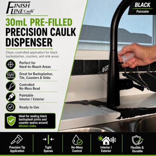 Image of Finish Line Caulk 30mL Pre-Filled Precision Caulk Applicator Black 10-Pack | Clean, Controlled Application with Less Mess and Rework