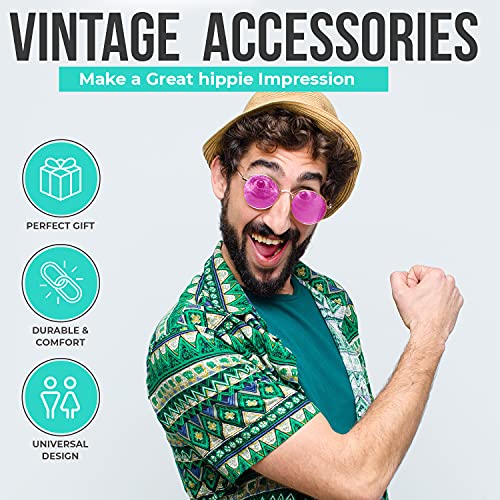 Image of Retro Round Sunglasses Small Colored Lens Hippie Glasses