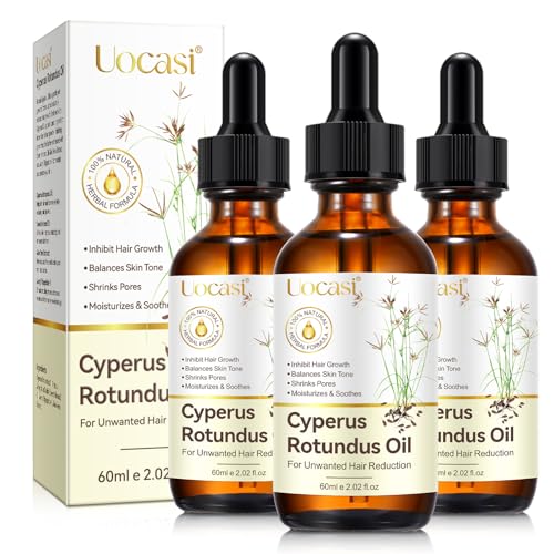 Image of Uocasi Cyperus Rotundus Oil - 3Pack, Premium Cypress Oil for Hair Removal - Natural Inhibitor to Reduce Unwanted Hair Growth, Soothes Skin & Minimizes Pores, All Skin Types, 6.06 Fl Oz