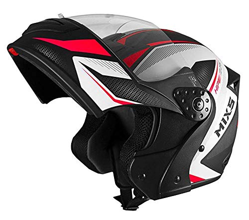 Capacete Mixs Gladiator Neo Brilhante Escamoteavel Articulado Robocop preto com vermelho 58