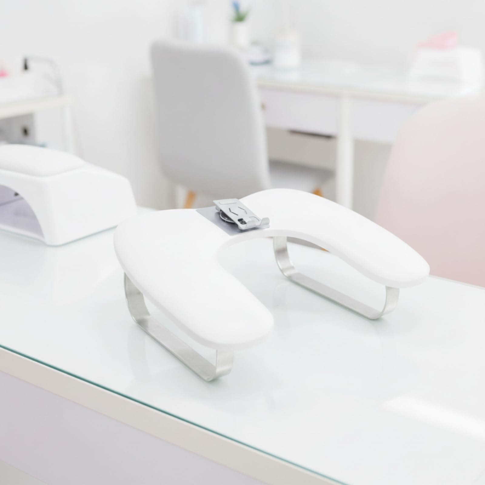 Amagogo Cojín para Salón de Uñas Reposabrazos Apoyamanos Soporte Manicura con Soporte Integrado para Móvil y Estructura Metálica Firme Superficie Acolchada de