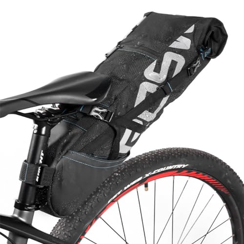 Bolsa Sillín Bicicleta, Bolsa Trasera Bolsa Sillín Bicicleta, Universal Impermeable Deporte Sillín de Almacenamiento 10L con Velcro Correas Hebillas Bolsa de Asiento Para Montaña BMX MTB, Negro