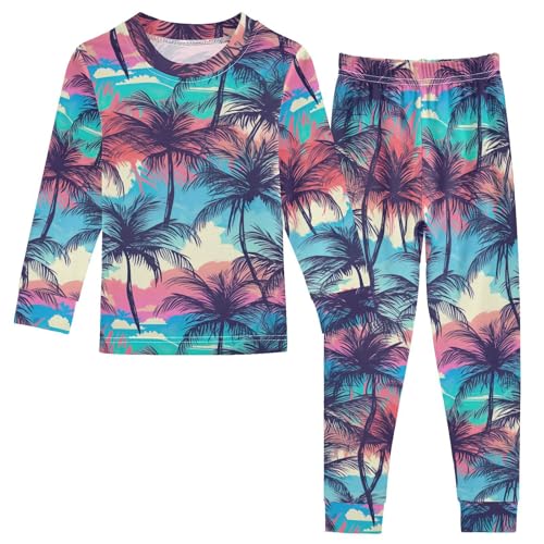 SPRIPORT Colored Palm Trees Soft Comfy Pajama Set 2 Piece Pjs Set Sleepwear Cotton Long Sleeve Top and Pants 4T Multicolor