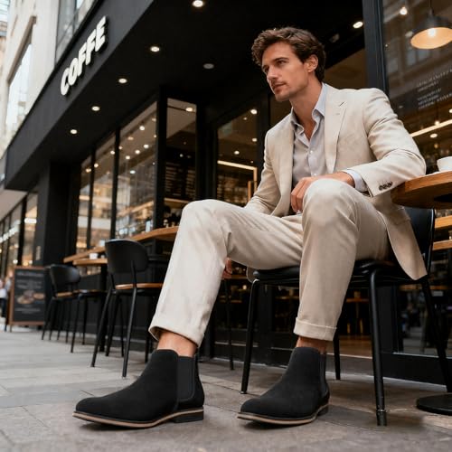 Image of Cestfini Men Chelsea Boots Casual Suede Dress Boots Comfortable Oxfords Ankle Boots for Men