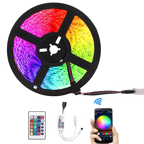 OWSOO Strisce LED luminose intelligenti,5M Controllo del colore WIFI 5050 RGB,Compatibile con Amazon Alexa,Sincronizzazione musica, impermeabile, per sale da bar Decorazione per feste (no plug)