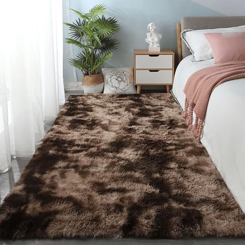 Tapis chambre moderne 200x400 cm marron à poil long lavable - 2