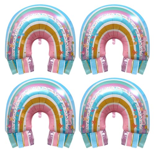 HDGSAFD Ballons Arc-en-Ciel 4 Pièces, Ballons en Aluminium, Scène De Fête À Thème Arc-en-Ciel, Grands Ballons, Décoration De Fond De Fête d'anniversaire pour Enfants
