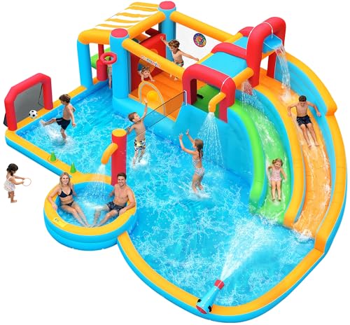 Whubefy 21.7x17.3 ft Inflatable Water Slide Bounce House for Kids Backyard 29-in-1 Giant Blow Up...