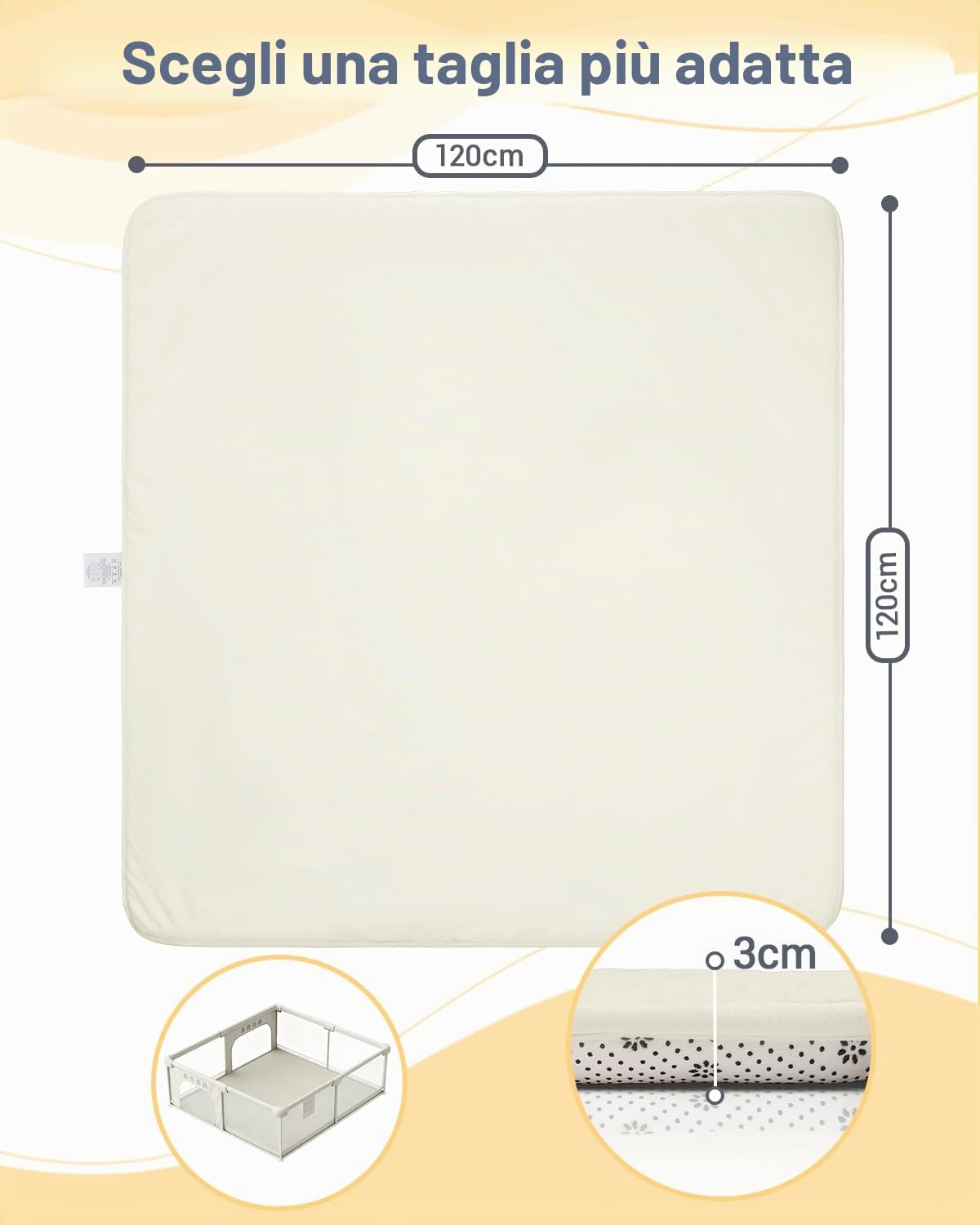 Tappeto Gioco Bambini,Spessi Tappeto Gioco Base Antiscivolo | Neonato Imbottitura In Foam & Superficie Morbida,Facile Da Pulire,Tappeto Tummy Time Per Cameretta Recinto ,120x120cm,Beige