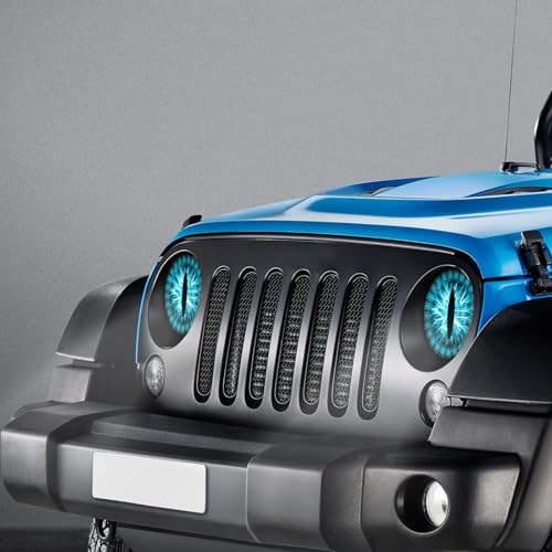 Image of 2PCS 2025 New Beast Eyes 3D Car Headlight Decal, Fun Round Head Light Devil Stickers and Decals for Cars Trucks, Compatible with JK JL TJ YJ CJ, Car Exterior Decoration Accessories (Blue)