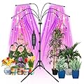 Mefflypee Grow Lights for Indoor Plants, LED Grow Light Stand, Red Blue Yellow Full Spectrum Plant Lamp with Adjustable Tripod, Color Changing Dimmable Vegetative Lamp with Auto On Off Timer (Type A)