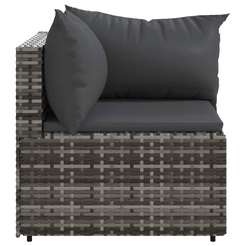 Divano Angolare da Giardino con Cuscini in Polyrattan Grigio, Set Giardino Esterno, Set Mobili da Giardino, Salotto da Giardino Esterno in Rattan Per Esterno Piscina Balcone