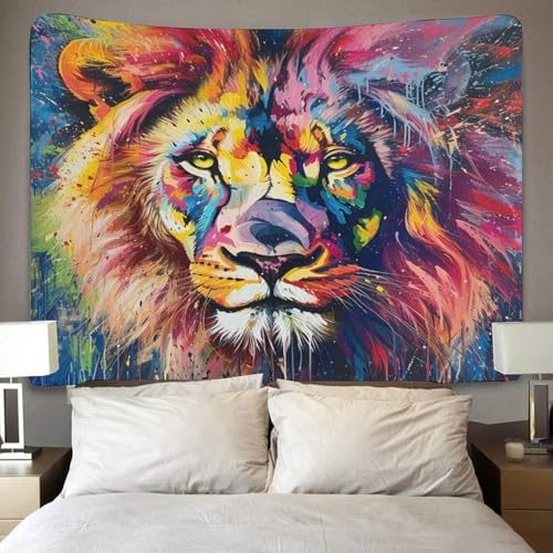 Affiche lion 3D en polyester doux, décoration murale grand format