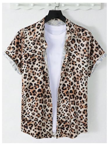 Verdusa Men's Leopard Print Tops Button Down Shirt Short Sleeve Y2k Summer Vacation Shirts Top3