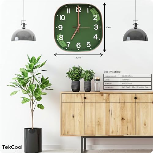 Image of TEKCOOL Plastic Analogue Wall Clock 12 inch Silent Quartz Decorative Wall Clock Non-Ticking Classic Clock Battery Operated Round Easy to Read for Room /Home /Kitchen /Bedroom /Office /School.Mehendi.'