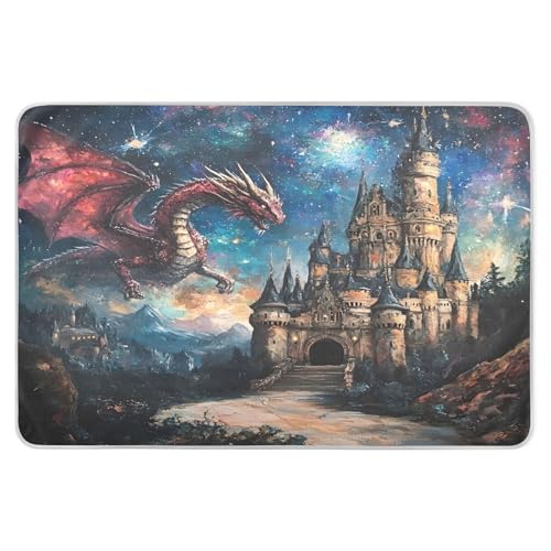 Takiito Dragon Castle Bed Pad Reusable Bed Underpad Washable Waterproof Leak-Proof Quick Dry Incontinence Pee Pad for Toddlers Kids Adults Pets 34x52 in