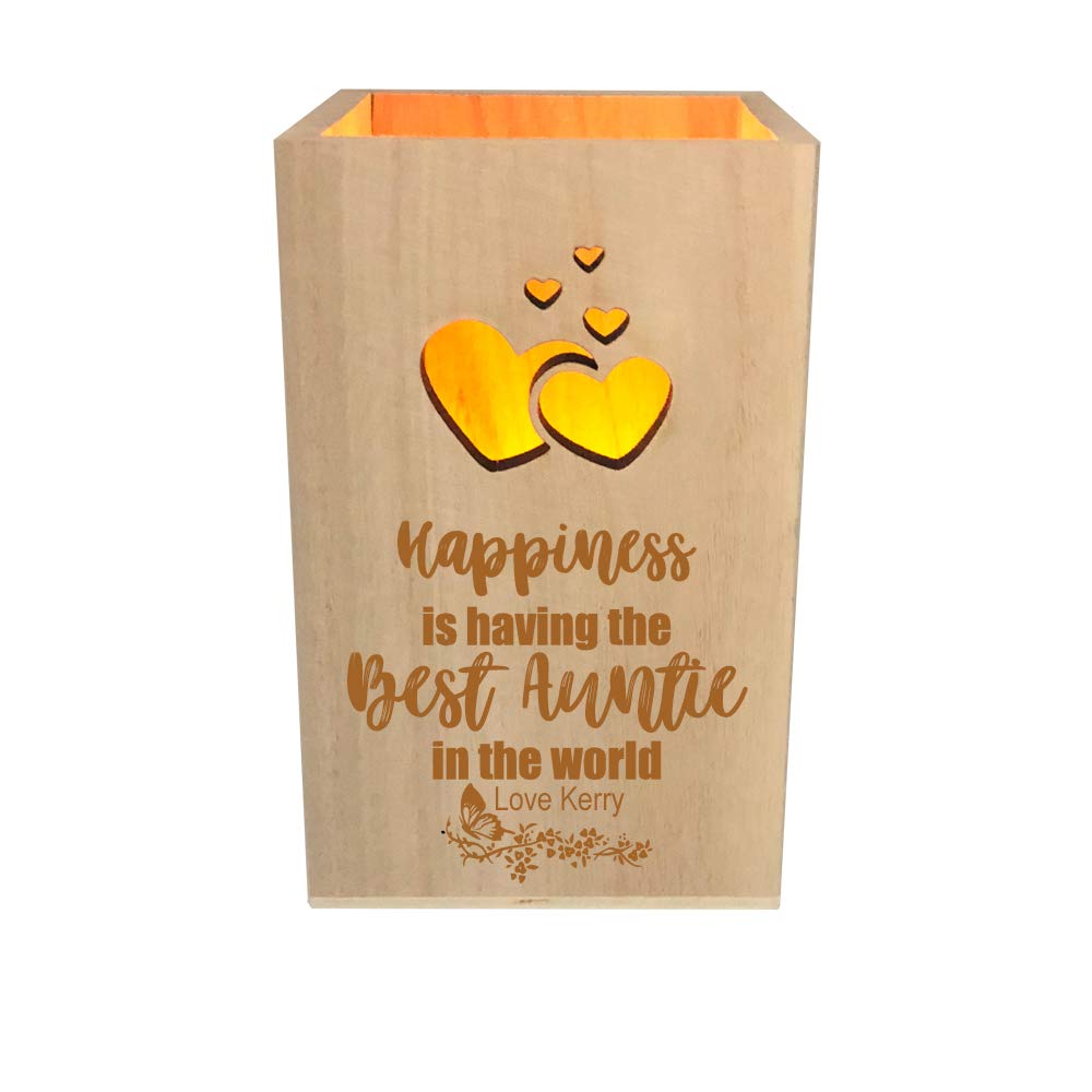 Ukgiftstoreonline Brown Best Auntie Personalised Engraved Sentiment Led Tealight Holder Keepsake
