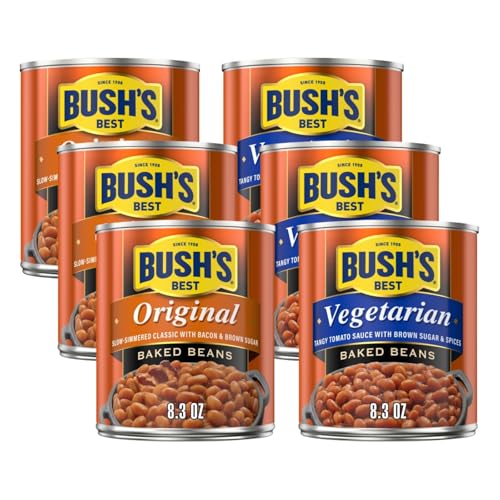Image of Bush's Best Baked Beans Variety Pack, Seasoned Beans in Savory Sauce for BBQ, Cookouts, Side Dishes and Easy Meals, Vegetarian and Original, 8.3 Ounce Each (Variety Pack)