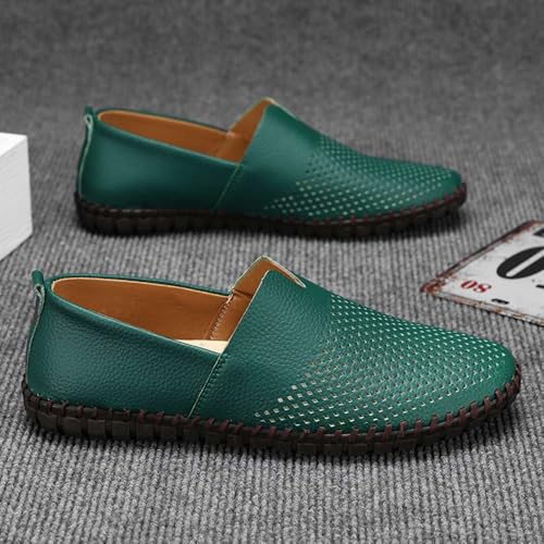 Image of Men's Genuine Leather Loafer Shoes Slip On Soft Walking Shoes Perforated Driving Shoes