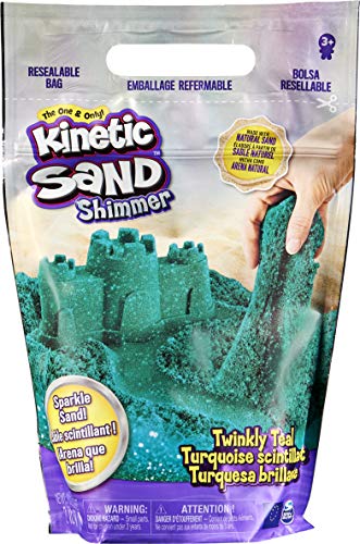 Kinetic Sand, zak met 907 g sprankelend blauwgroen, natuurlijk glinsterend zand om plat te drukken, te mengen en te vormen