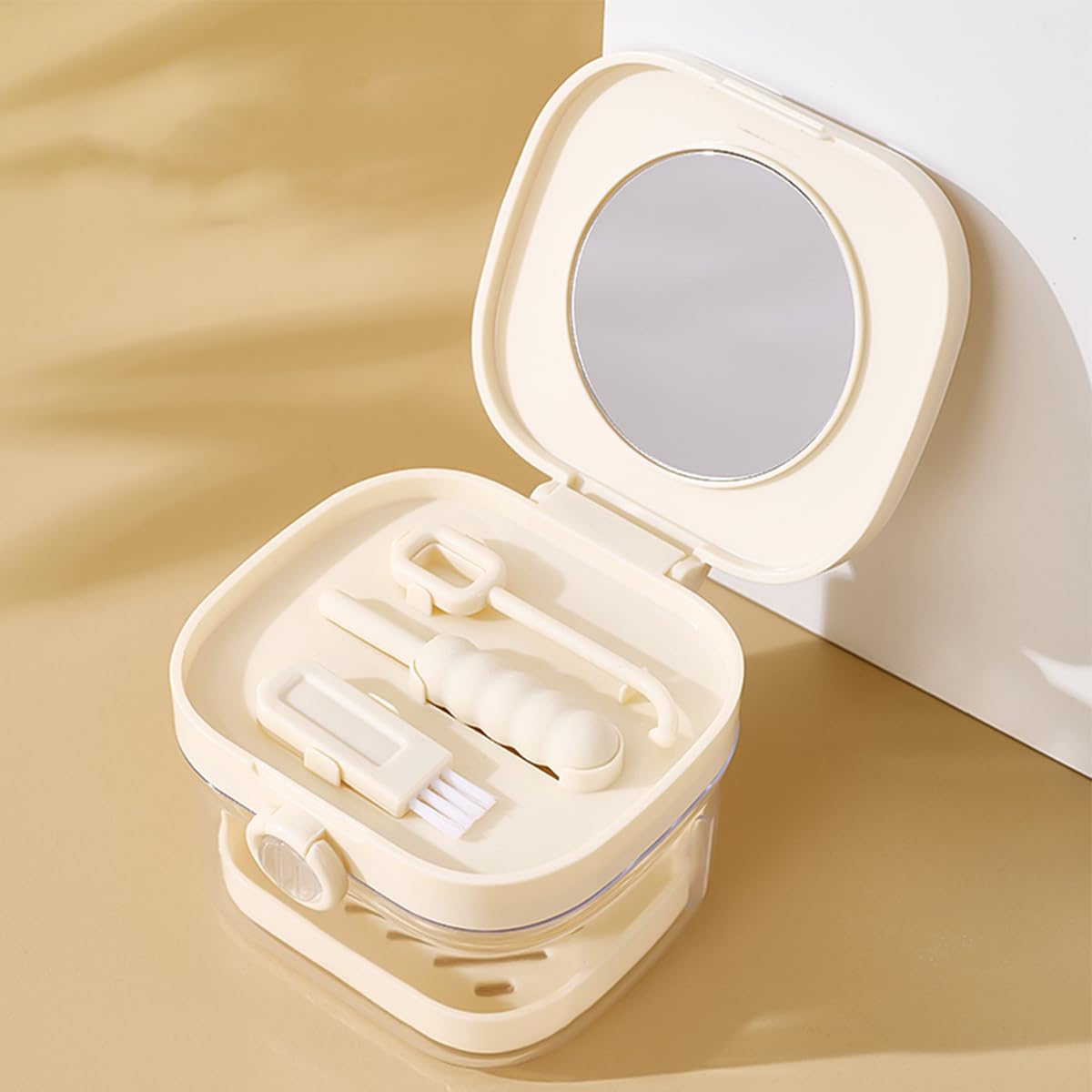 Retainer Case,Denture Box With Mirror And Retainer Removal Tool,Case Easy to Clean Denture Box Case（Without braces）