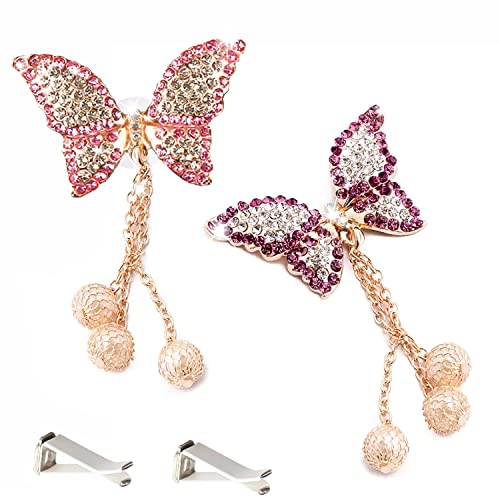Image of 2 Pieces Butterfly Air Vent Clips Bling Car Aromatherapy Vent Clips Butterfly Car Freshener Perfume Clip for Girls Women Car Interior Decoration Accessories with Dry Fragrance Pads, Pink and Purple