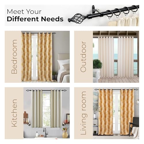 Image of Deco Essential 2 PC 66 inch-120 inch Adjustable Curtain Rod | Heavy Duty Iron Rod with Swirl Finials & Brackets | Extendable Wall Mounted Rod with Thicker Wall Tube, Black Matt.