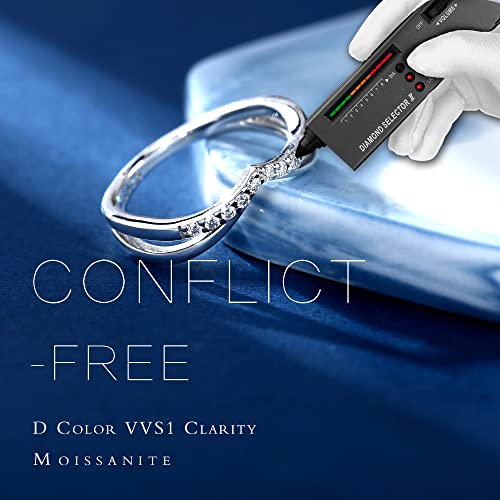 MOOSEA Moissanite Stackable Rings for Women, 14K White Gold Vermeil Double Wishbone Wedding Band D Color VVS1 Clarity Lab Created Moissanite Double Curved Moissanite Wedding Band for Women3