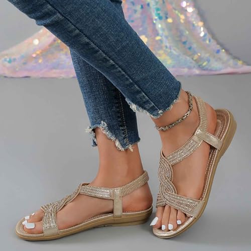 Women's Flat Sandals Breathable Comfortable Slip On Summer Beach Shoes Dressy Casual Lightweight Elastic Strap4