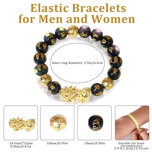 Feng Shui Bracelet 24K Gold Plated PiXiu Bracelet, Obsidian Dragon Protection Meditation Decompression Prayer Beads Lucky Wealth Bracelets for Men Women2